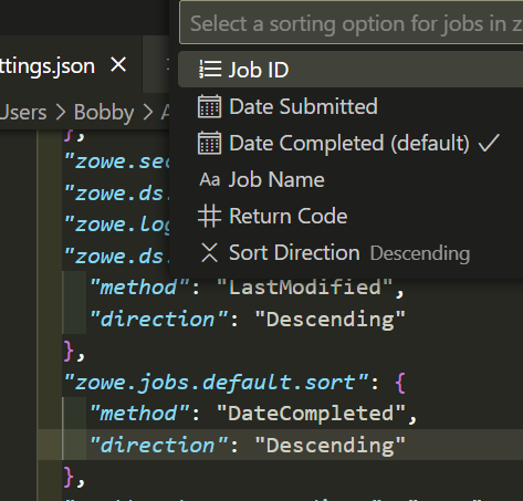 Example Default Job Quick Pick